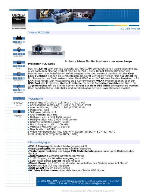 4.0 Ultra-Portabel Sanyo PLC-XU86 Brillante ... - EDV und Büro 2000