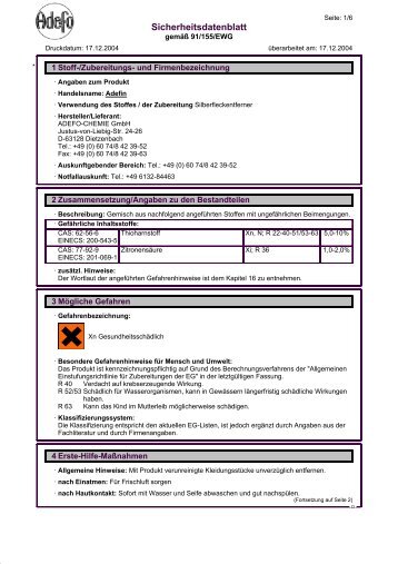 Sicherheitsdatenblatt - Adefin - HENRY SCHEIN VET