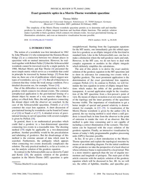 Exact geometric optics in a Morris-Thorne wormhole spacetime