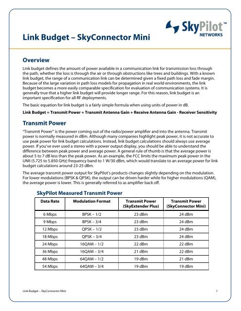 Link Budget â€“ SkyConnector Mini - SkyPilot