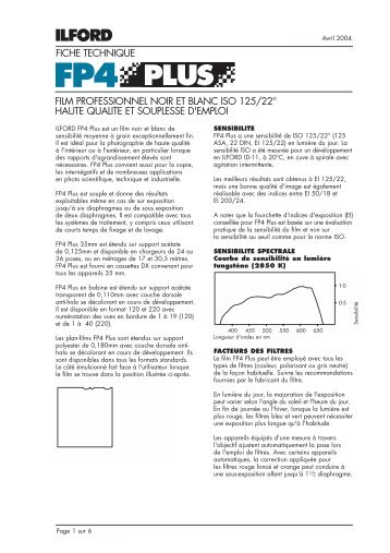 Caractéristiques techniques film ilford FP4+