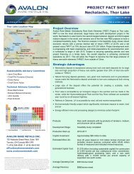 PROJECT FACT SHEET Nechalacho, Thor Lake - Avalon Rare Metals