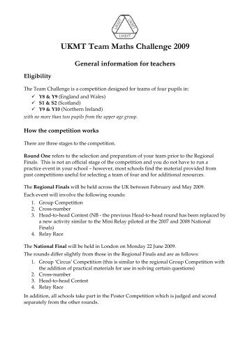 UKMT Team Maths Challenge 2009