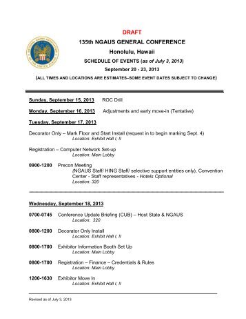 draft schedule of events for 124th general conference