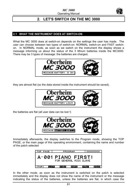 Manuale italiano-inglese Oberheim-Viscount MC3000 - Synth Zone