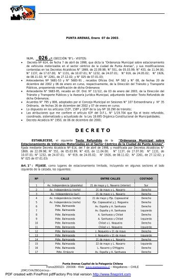 Dec NÂº26/2003 Ordenanza Estacionamiento Sector Centrico de la ...