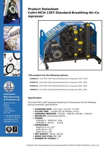 Product Datasheet: Coltri-MCH-13ET-Standard-Breathing-Air ...