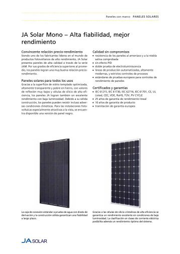 JA Solar Mono â Alta fiabilidad, mejor rendimiento - Tritec