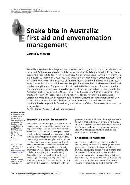 Snake bite in Australia: first aid and envenomation ... - Kingsnake.com