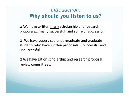 Scholarship and Proposal Writing - University of Calgary