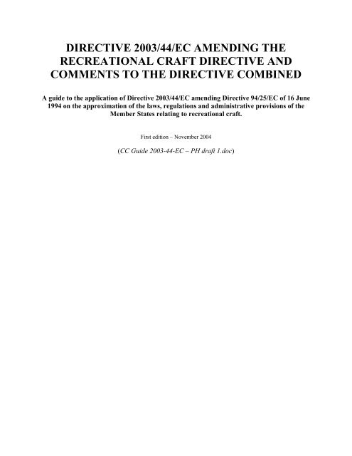 DIRECTIVE 2003/44/EC AMENDING THE RECREATIONAL CRAFT ...