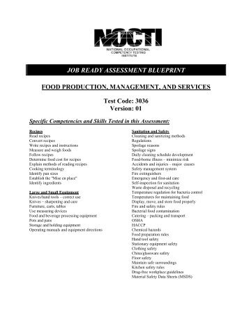 FOOD PRODUCTION, MANAGEMENT, AND SERVICES Test ... - nocti
