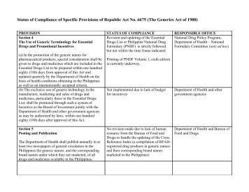 status of compliance with specific provisions of the generics act