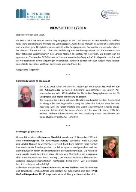 newsletter 1/2012 - Institut fÃ¼r Geographie und Regionalforschung ...