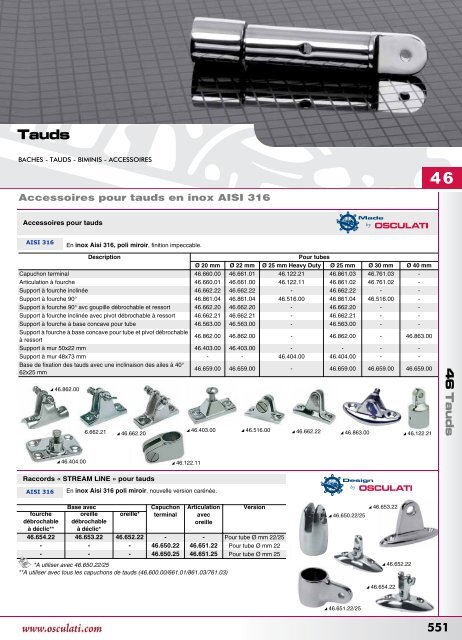 Catalogue Osculati 2008 tauds, capotes, supports moteurs
