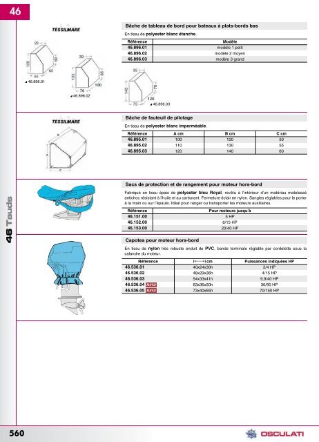 Catalogue Osculati 2008 tauds, capotes, supports moteurs