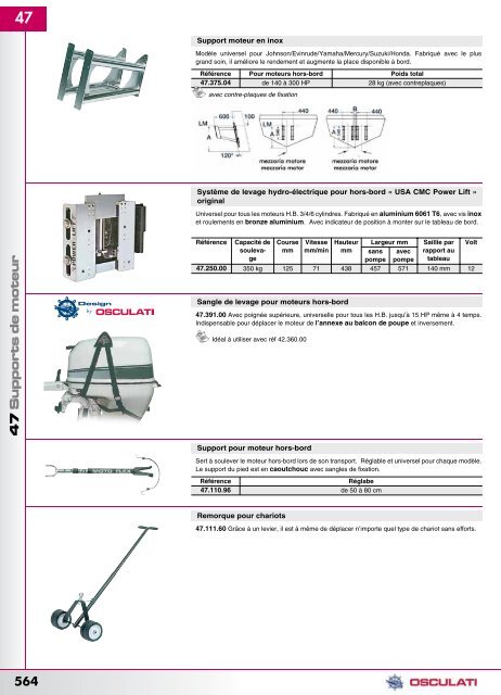 Catalogue Osculati 2008 tauds, capotes, supports moteurs