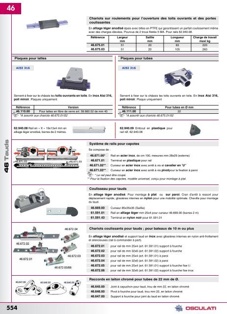 Catalogue Osculati 2008 tauds, capotes, supports moteurs