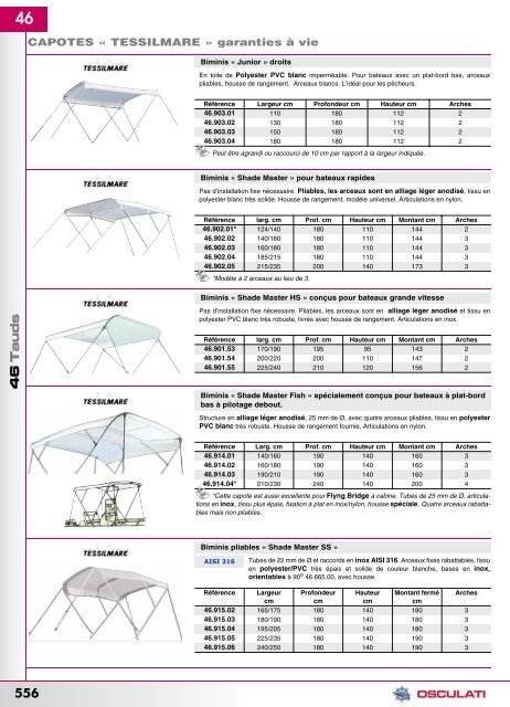 Catalogue Osculati 2008 tauds, capotes, supports moteurs