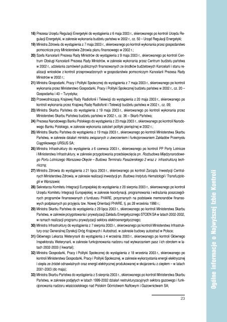 Sprawozdanie z dziaÅalnoÅci NIK w 2003 roku (plik PDF)