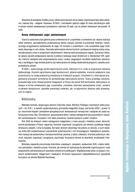 Sprawozdanie z dziaÅalnoÅci NIK w 2003 roku (plik PDF)