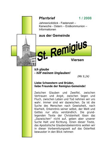 Pfarrbrief 1 / 2008 aus der Gemeinde Viersen - St. Remigius Viersen