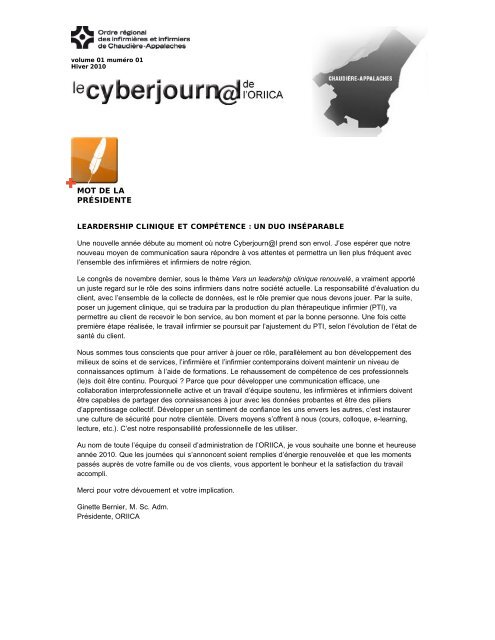 OIIQ - Le Cyberjournal de l'ORIICA - Accueil - Ordre des infirmiÃ¨res ...