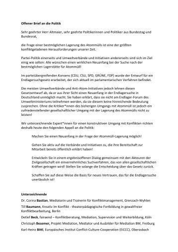 Offener Brief von Konflikt-ExpertInnen zum ... - Ausgestrahlt