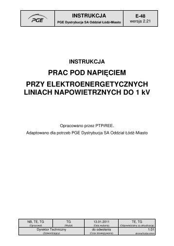 E-48 prac pod napiÄciem dla linii napowietrznych ... - PGE Dystrybucja