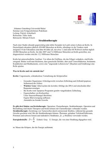 Strahlentherapie - Johannes Gutenberg-UniversitÃ¤t Mainz
