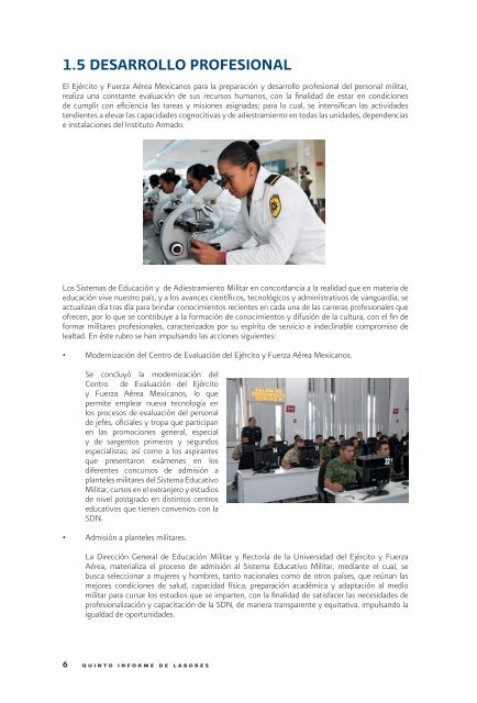 Quinto Informe. - SecretarÃ­a de la Defensa Nacional