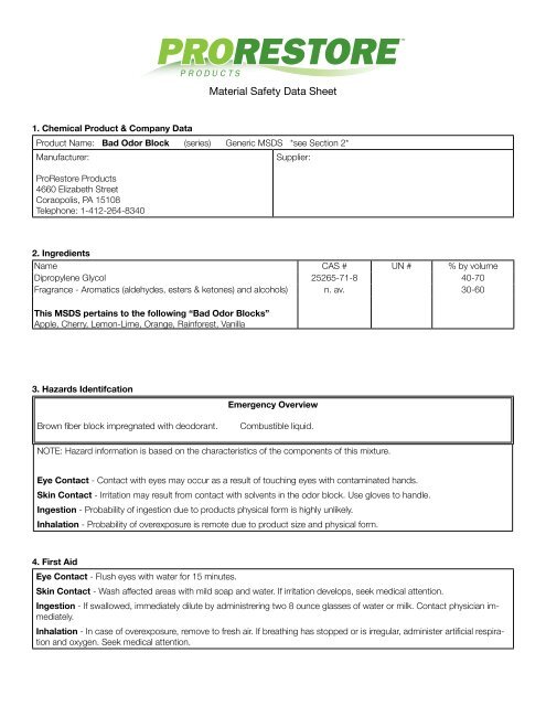 MSDS - ProRestore Products