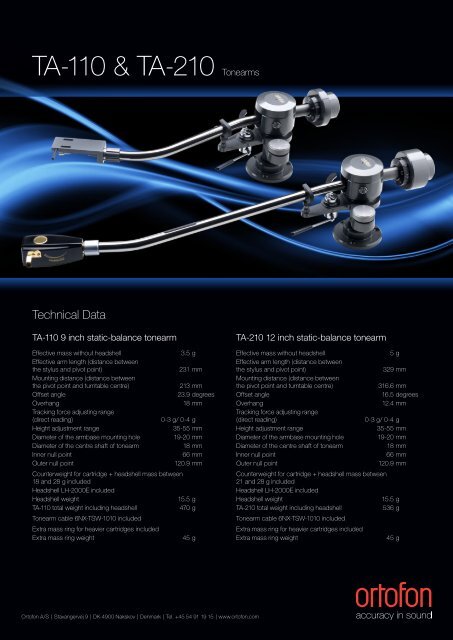 TA-110 & TA-210 Tonearms - Ortofon