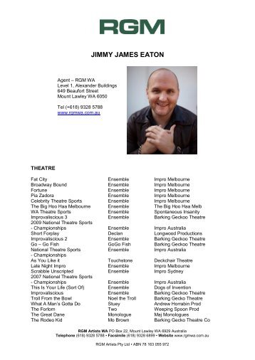 Jimmy James Eaton CV - RGM Artist Group WA