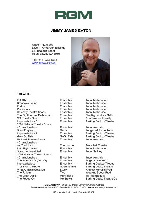 James R. Eaton Jimmy James Eaton CV - RGM Artist Group WA