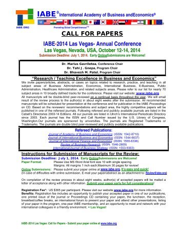 IABE - 2014 Las Vegas - Fall Conference   - Call for papers