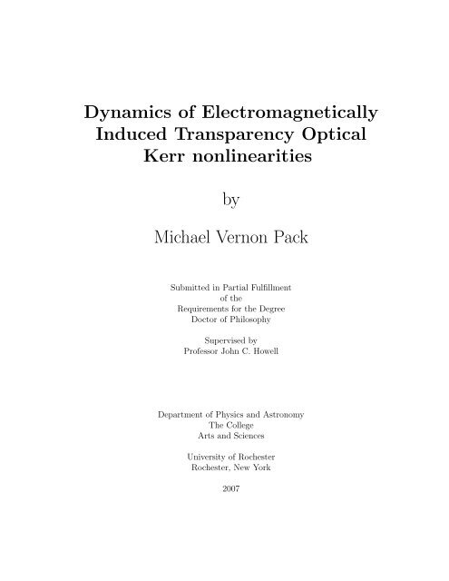 Dynamics of Electromagnetically Induced Transparency Optical Kerr ...