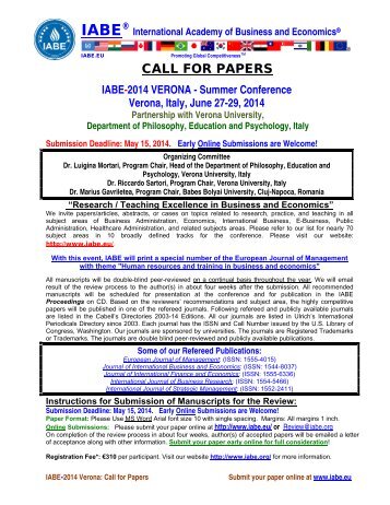 IABE - 2014 Verona (Italy) - Summer Conference   - Call for papers