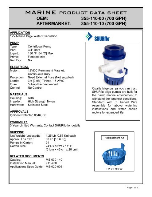 SHURFLO 2000 Pompa Di Sentina 12V | 2000 GPH (7571 L/h) | Nylon Resistente E Raffreddato Ad Acqua | Per Barche