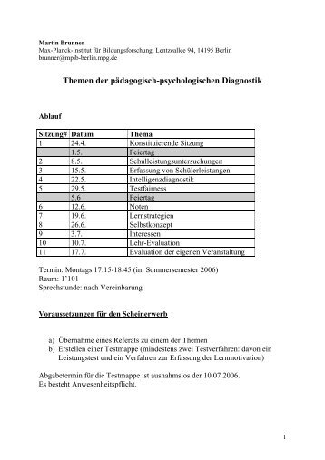 Themen der pÃ¤dagogisch-psychologischen Diagnostik - Institut fÃ¼r ...