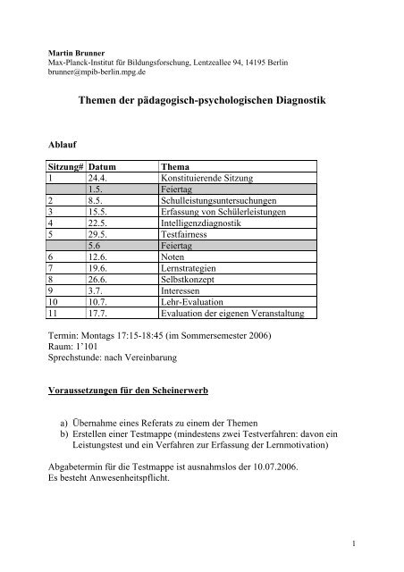 Themen der pÃ¤dagogisch-psychologischen Diagnostik - Institut fÃ¼r ...