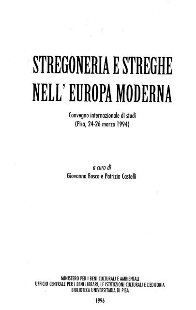 STREGONERIA E STREGHE NELL' EUROPA MODERNA