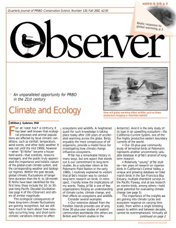 Birds, Climate and Ecology - PRBO Conservation Science