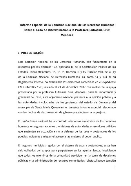 informe especial cruz mendoz - Programa de Equidad de GÃ©nero en ...