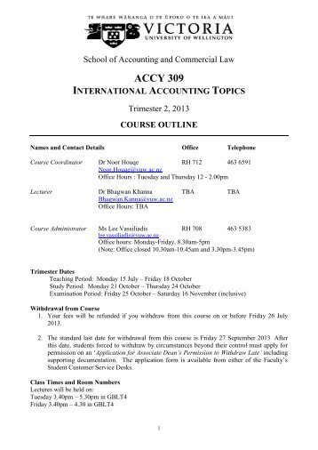 Course outline for ACCY309 Trimester 2 2013 - Victoria University of ...
