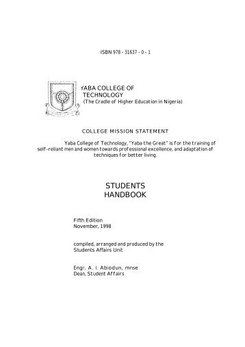 students handbook - Governing Council - Yaba College of Technology