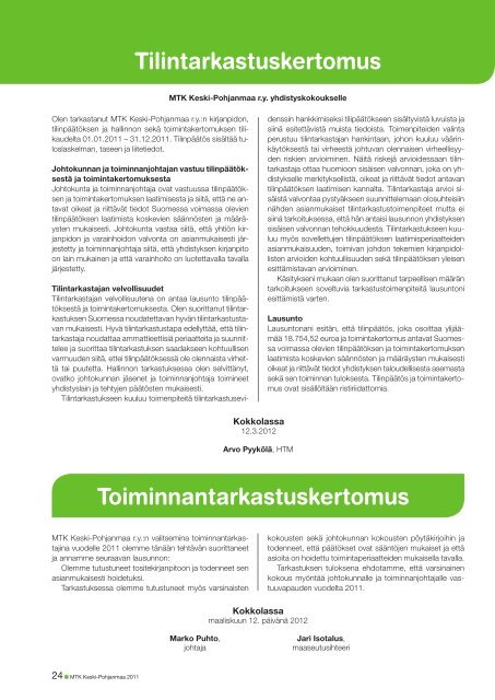 MTK Keski-Pohjanmaa toimintakertomus 2011 [pdf, 3,7 mt]