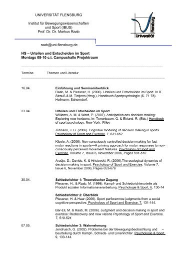 Prof. Dr. Dr. Markus Raab raab@uni-flensburg.de HS - UniversitÃ¤t ...