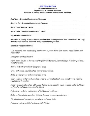 JOB DESCRIPTION Grounds Maintenance ... - City of Sandusky