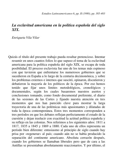 La esclavitud americana en la polÃ­tica espaÃ±ola del siglo XIX.